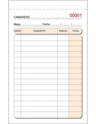 Talonario para comandas con DOS copias numeradas