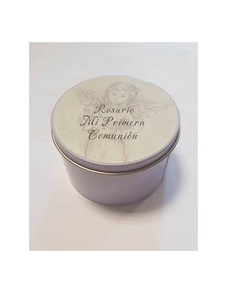 CAJA METALICA CON ROSARIO PRIMERA COMUNION