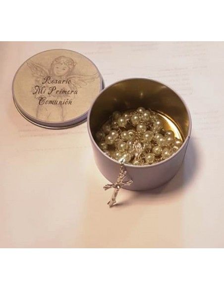 CAJA METALICA CON ROSARIO PRIMERA COMUNION