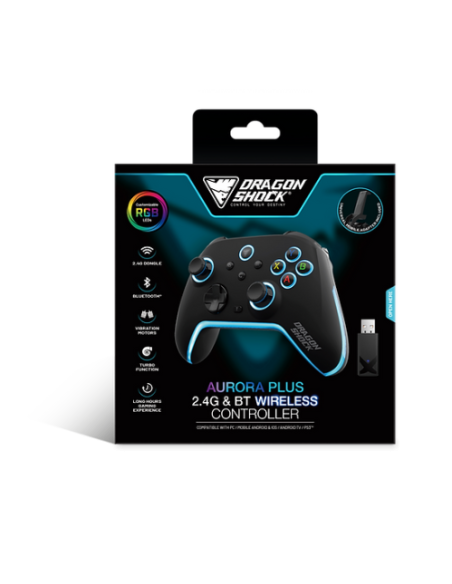 DRAGONSHOCK - AURORA PLUS - MANDO INALÁMBRICO NEGRO CON ADAPTADOR MÓVIL PARA PC, ANDROID E IOS