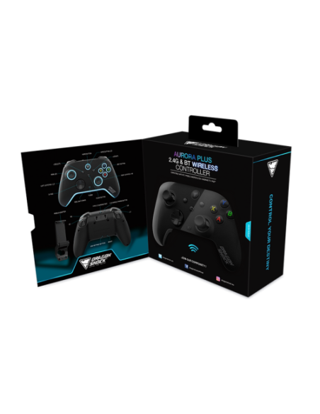 DRAGONSHOCK - AURORA PLUS - MANDO INALÁMBRICO NEGRO CON ADAPTADOR MÓVIL PARA PC, ANDROID E IOS