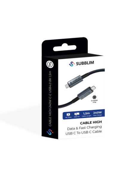 SUBBLIM CABLE HIGH 240W C-C USB4.0 8K 1,5M