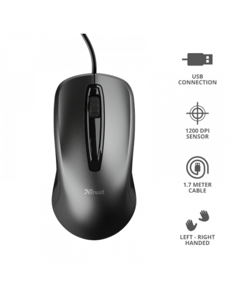 RATON TRUST USB ÓPTICO 1200 DPI AMBIDESTRO
