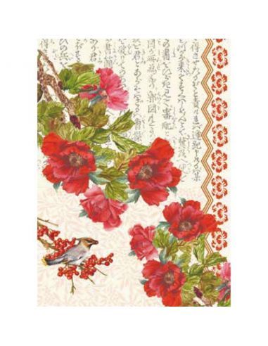 PAPEL DE ARROZ 35X50 JAPANESE:FLORES ROJAS TCR22