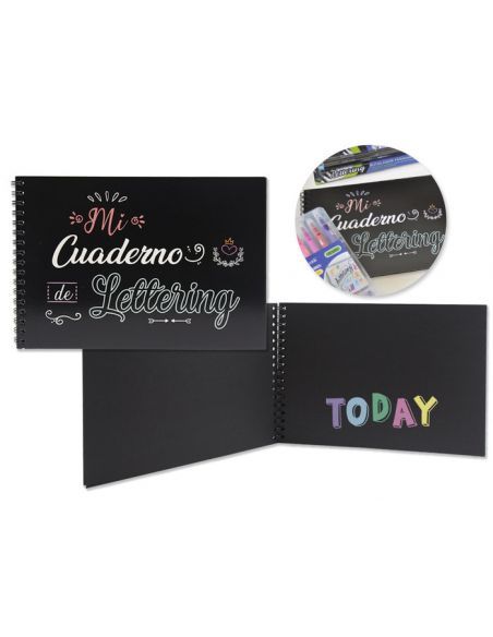 CUADERNO A5 LETTERING 32H NEGRAS 180GR CON ESPIRAL