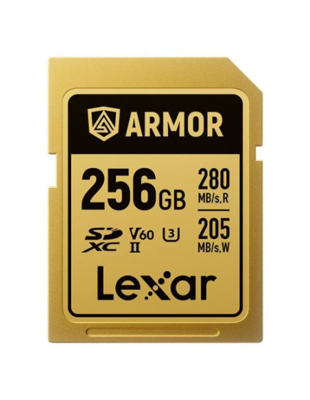 LEXAR 256GB PROFESSIONAL ARMOR GOLD SDXC UHS-II CARDS,  UP TO 280MB/S READ 210MB/S WRITE C10 V60 U3,STAINLESS STEEL CASING, IP68