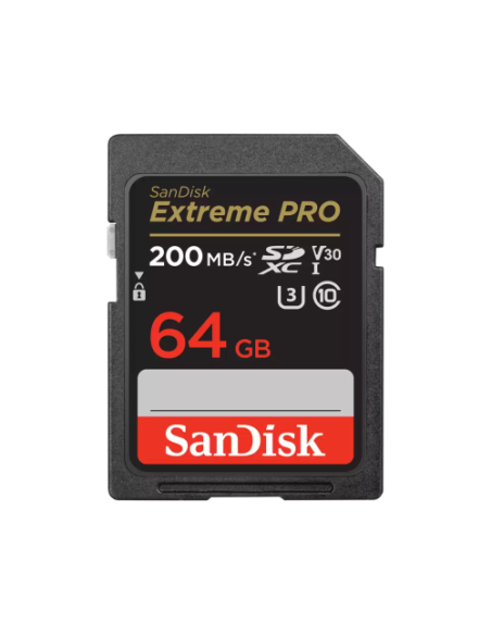 SANDISK EXTREME PRO 64GB SDXC MEMORY CARD + 2 YEARS RESCUEPRO DELUXE UP TO 200MB/S & 90MB/S READ/WRITE SPEEDS, UHS-I, CLASS 10, 
