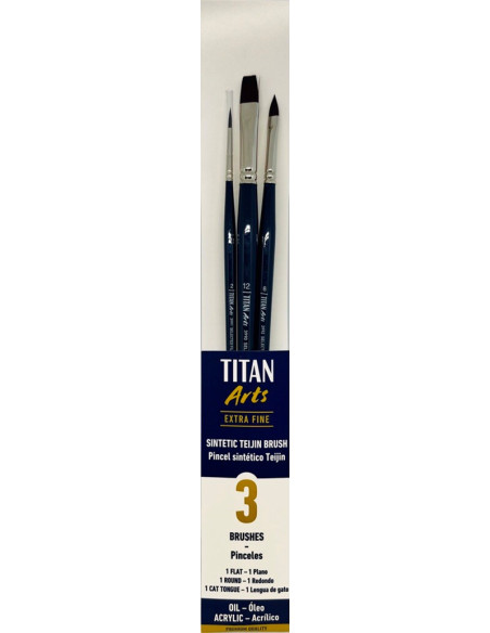 PACK DE 3 PINCELES TITAN TEIJIN MANGO LARGO PARA ÓLEO Y ACRÍLICO