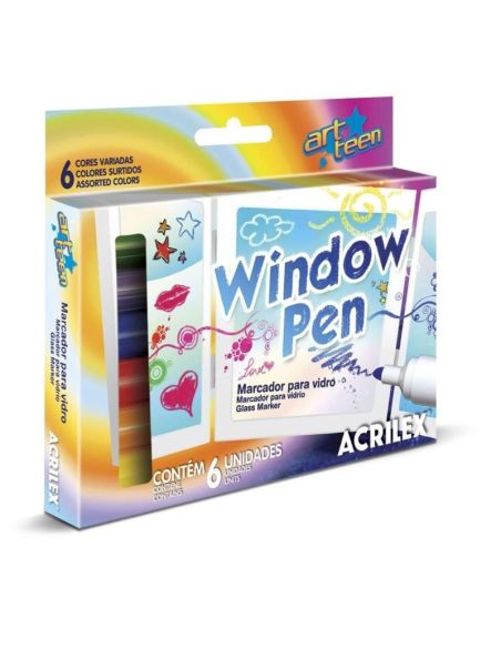 PINTURA PARA VIDRIO ART TEEN SURTIDO 6 COLORES WINDOW PEN ACRILEX