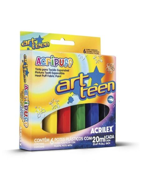 PINTURA HINCHABLE CON CALOR ART TEEN SURTIDO 6 COLORES DE 20ML. ACRIPUFF ACRILEX