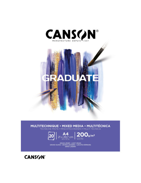 BLOC ENC. CANSON GRADUATE MIX MEDIA 200gr 21X29,7CM 20H