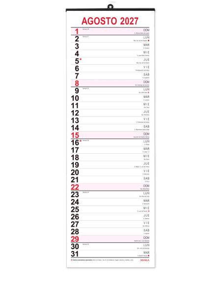 CALENDARIO PLANNING MENSUAL 2027 VERTICAL 16,5X49CM MYRGA REF:1596