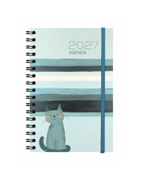 AGENDA MYRGA 2027 TEXTURE DÍA PÁGINA ESPIRAL TAPA DURA GATOS