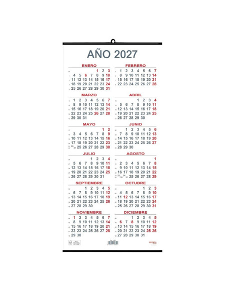 CALENDARIO ANUAL MYRGA 2027 CASTELLANO 23X49