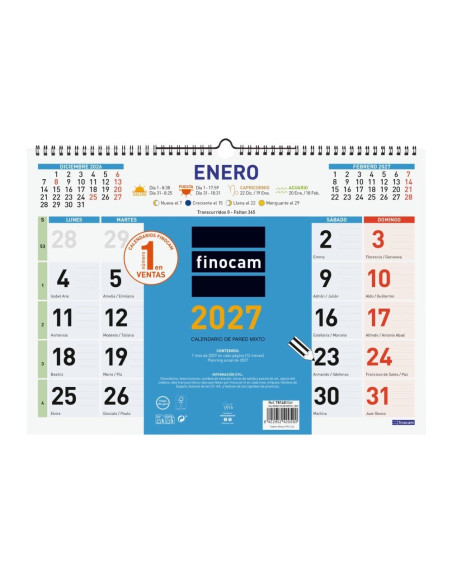 CALENDARIO FINOCAM PARED 2027 COLOR MIXTO L 43X31
