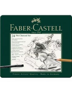 ESTUCHE METÁLICO PITT CARBÓN CON 24 PIEZAS FABER CASTELL 2