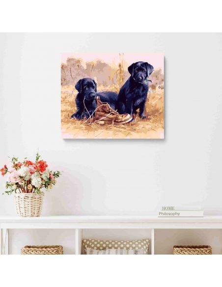 LIENZO PINTAR POR NUMEROS 40X50CM CACHORROS JUEGAN CON ZAPATO D0561 LIENZO PINTAR POR NUMEROS 40X50CM CACHORROS JUEGAN CON ZAPATO D0561