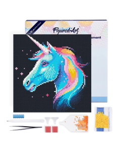 DIAMOND PAINTING 25X25CM CON MARCO - UNICORNIO NEÓN