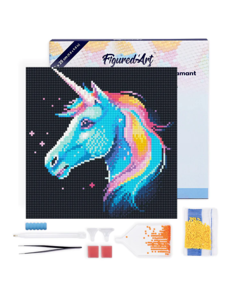 DIAMOND PAINTING 25X25CM CON MARCO - UNICORNIO NEÓN