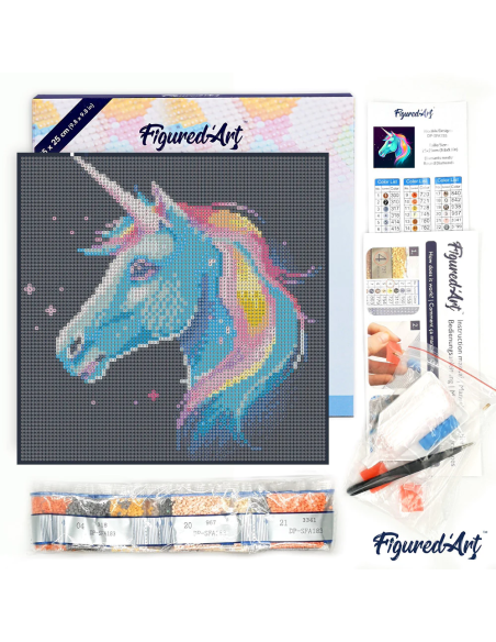 DIAMOND PAINTING 25X25CM CON MARCO - UNICORNIO NEÓN
