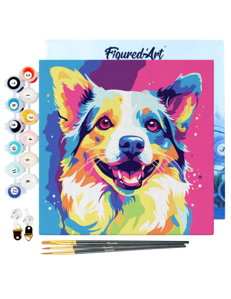 LIENZO PINTAR POR NUMEROS CON BASTIDOR 20X20 PERRO ABSTRACTO