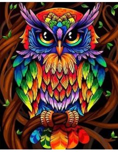 LIENZO ENROLLADOPINTAR POR NUMEROS 40X50CM BUHO MÁGICO DE COLORES