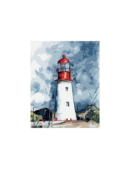 LIENZO PINTAR POR NUMEROS CON BASTIDOR 40X50CMFARO EN EL MAR CANTÁBRICO