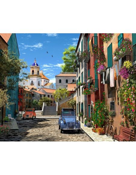 LIENZO PINTAR POR NUMEROS CON BASTIDOR 40X50CMCITRÖEN 2CV EN PUEBLO MEDITERRANEO