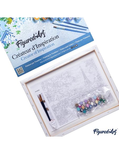 LIENZO PINTAR POR NUMEROS CON BASTIDOR 40X50CMCITRÖEN 2CV EN PUEBLO MEDITERRANEO