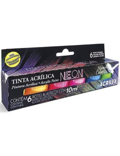 SET 6 PINTURAS FLUORESCENTES ACRILEX NEON 6X10ML