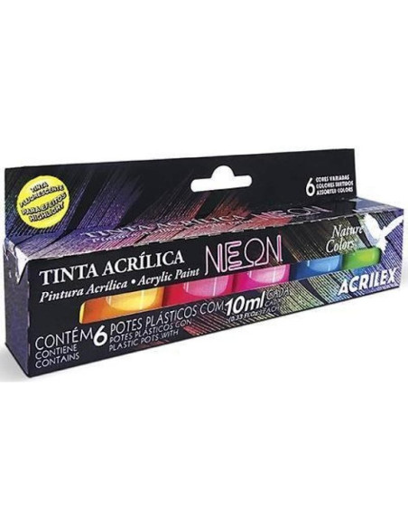 SET 6 PINTURAS FLUORESCENTES ACRILEX NEON 6X10ML