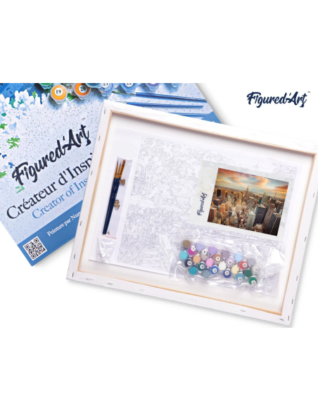 LIENZO PINTAR POR NUMEROS CON BASTIDOR 40X50CM PUESTA DE SOL EN NUEVA YORK