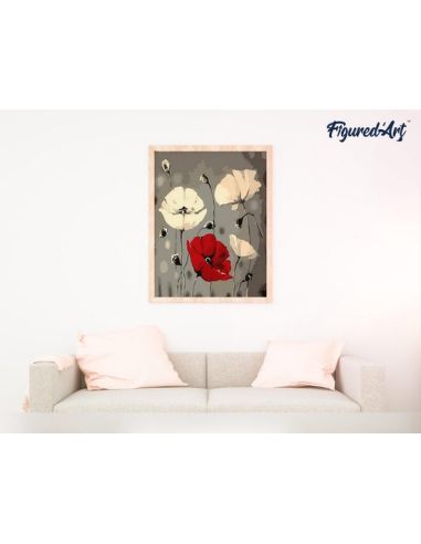 LIENZO PINTAR POR NUMEROS CON BASTIDOR 40X50CM FLORES ROJAS Y BLANCAS