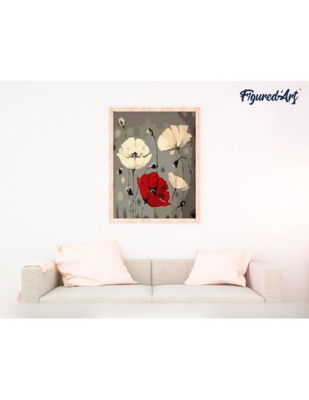 LIENZO PINTAR POR NUMEROS CON BASTIDOR 40X50CM FLORES ROJAS Y BLANCAS