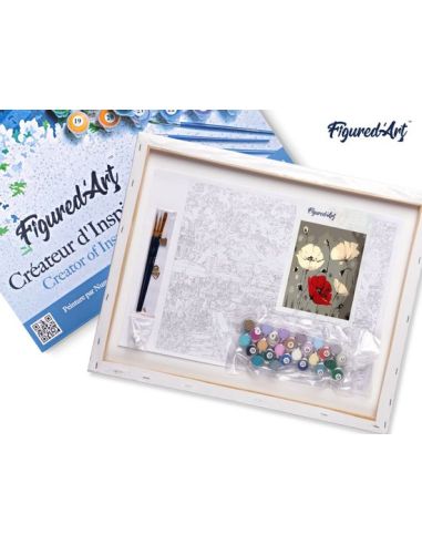 LIENZO PINTAR POR NUMEROS CON BASTIDOR 40X50CM FLORES ROJAS Y BLANCAS