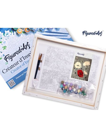 LIENZO PINTAR POR NUMEROS CON BASTIDOR 40X50CM FLORES ROJAS Y BLANCAS