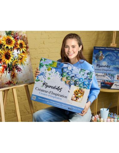 LIENZO PINTAR POR NUMEROS CON BASTIDOR 40X50CM RETRATO GIRASOLES