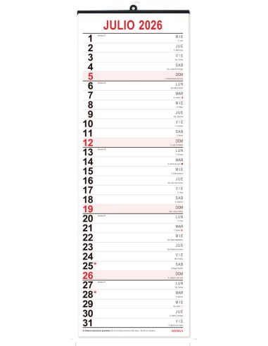 CALENDARIO PLANNING MENSUAL 2026 VERTICAL 16,5X49CM MYRGA REF:1596