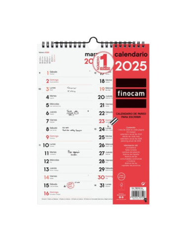 CALENDARIO FINOCAM 2025 PARED ESCRIBIR DOS COLUMNAS M