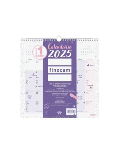 CALENDARIO 2025 PARED TRENDY CHIC ESCRIBIR 300X300MM MORADO FINOCAM 787002725