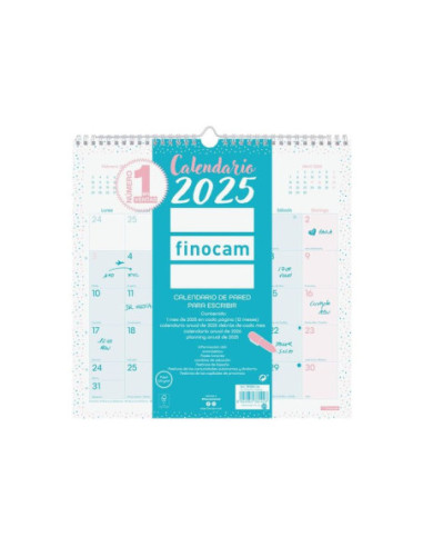 CALENDARIO FINOCAM 2025 PARED CHIC ESCRIBIR 30X30 TURQUESA