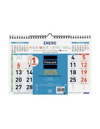 CALENDARIO FINOCAM 2025 PARED COLOR NUMEROS GRANDES M 30X21