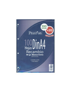 RECAMBIO ARCHIVADOR DINA4 120H 4 TALADROS 4X4 90GR PRAXTON