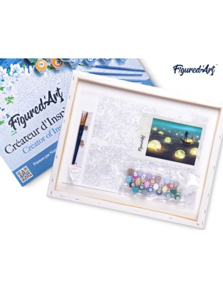 LIENZO PINTAR POR NUMEROS CON BASTIDOR 40X50CM ESFERAS DE LUZ EN EL LAGO