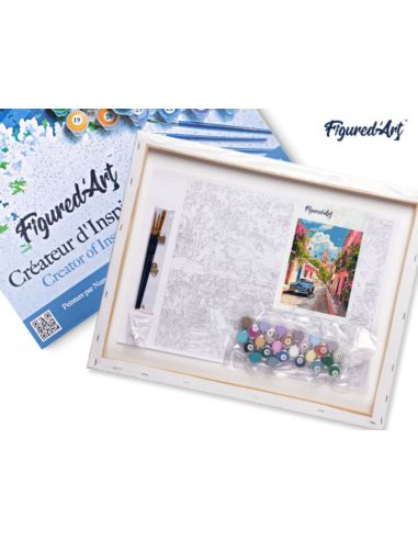 LIENZO PINTAR POR NUMEROS CON BASTIDOR 40X50CM COCHECLÁSICO EN PUEBLO CUBANO