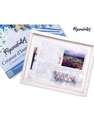 LIENZO PINTAR POR NUMEROS CON BASTIDOR 40X50CM FLORES Y LAGO AL PIE DE LAS MONTAÑAS