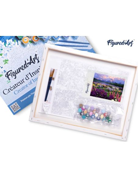 LIENZO PINTAR POR NUMEROS CON BASTIDOR 40X50CM FLORES Y LAGO AL PIE DE LAS MONTAÑAS