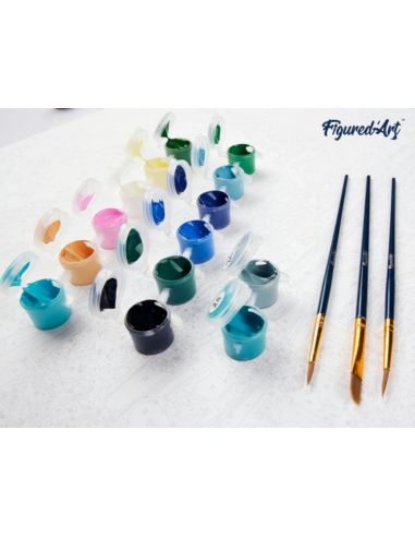 LIENZO PINTAR POR NUMEROS CON BASTIDOR 40X50CM FLORES Y LAGO AL PIE DE LAS MONTAÑAS