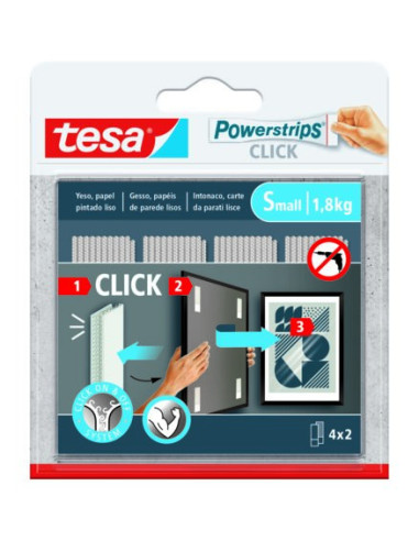 TIRAS ADHESIVAS CUELGA OBJETOS POWERSTRIPS CLIK 1,8KG 4 PARES 60X20MM "S" TESA 77720-00001-00