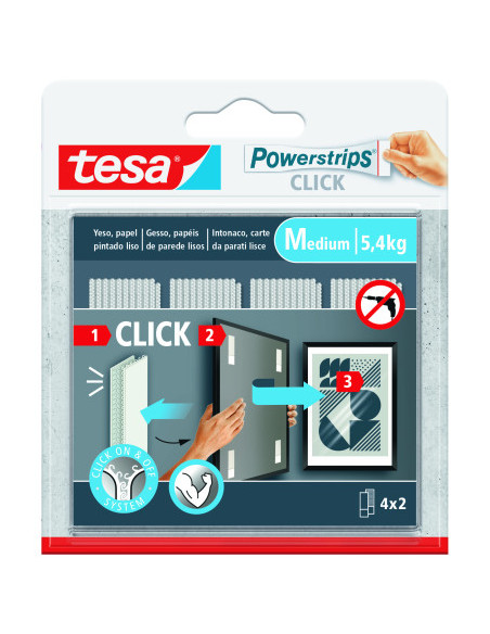 TIRAS ADHESIVAS CUELGA OBJETOS POWERSTRIPS CLIK 5,4KG 4 PARES 80x20MM "M" TESA 77721-00001-00